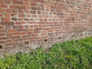 ventiler un mur humide avec des grilles de ventilation contre les remontées capillaires ou remontées d'humidité.