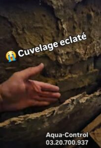 cuvelage décroché du mur à cause de la pression d'eau et de l'humidité de la nappe phréatique autour de lille dans le nord