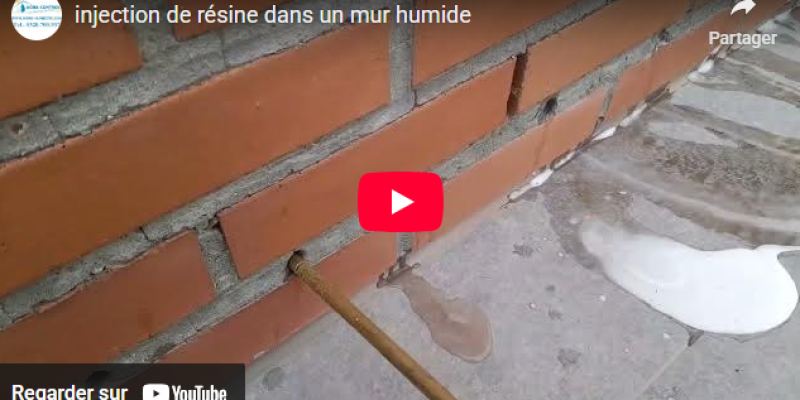 injection de résine par perçage dans le mur humide. les injectoioons sont faites à interval régulier et la résine pénètre dans l'épaisseur complète du mur
